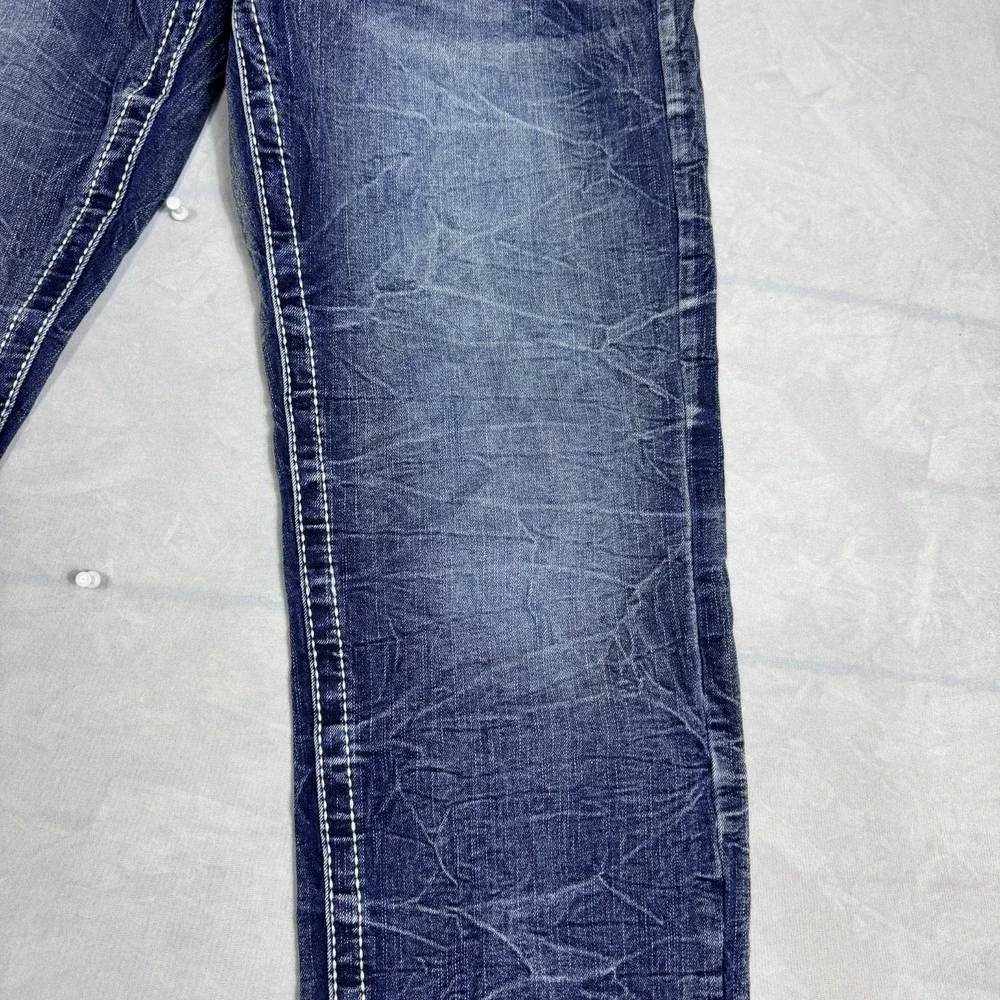 True Luck Mens Straight Leg‎ Jeans Blue Faded Denim Whisker 5-Pocket Size 30/30